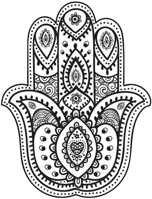 Hamsa hand illustration, Hamsa Mandala Coloring book Drawing, hamsa hand, hand, symmetry, monochrome png